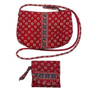 Vera Bradley Americana Red Retired Floral Crossbody Bag Purse w/ Matching Wallet